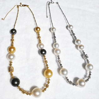 ‘Carillon’ necklaces with South Sea and Tahitian pearls in 18-karat gold Ut Shinju o Ltd