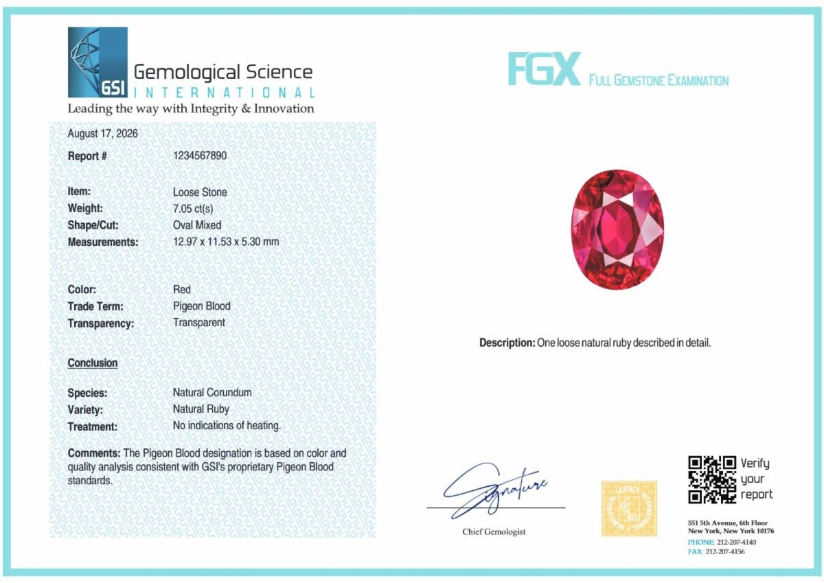 Gemological Science International (GSI) Issues India's first Pigeon Blood reports 1 sapphires for generations